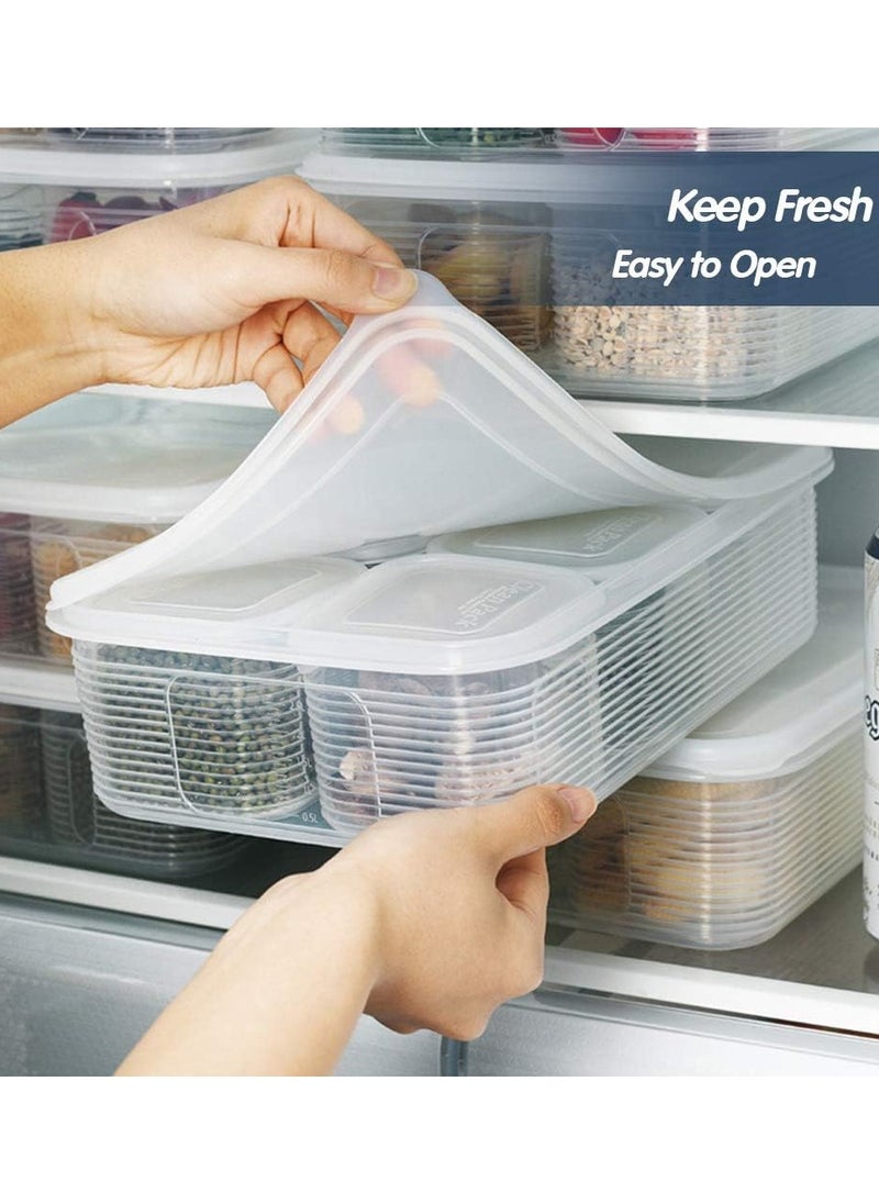 Reusable Plastic Food Storage Containers for Fridge, Large Food Storage Container with 6 Detachable Small Bins for Organizing and Storing Vegetables, Fruits, Meat, Fish, Fresh Keeping
