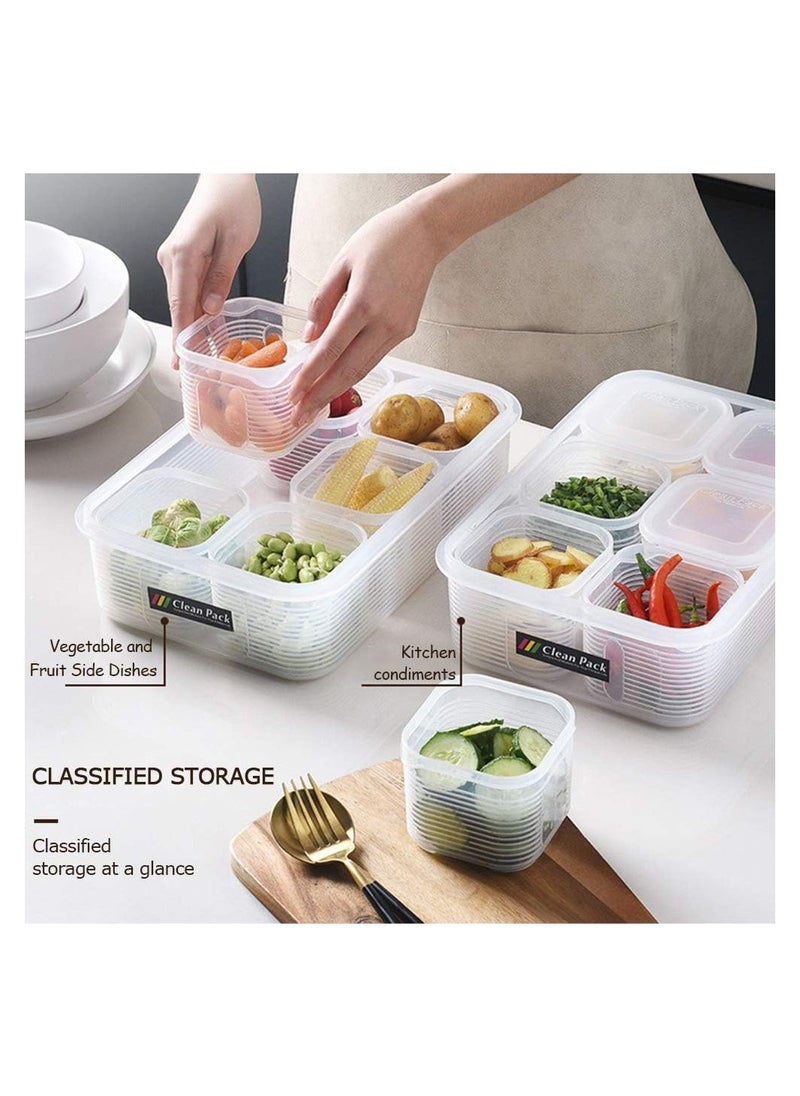 Reusable Plastic Food Storage Containers for Fridge, Large Food Storage Container with 6 Detachable Small Bins for Organizing and Storing Vegetables, Fruits, Meat, Fish, Fresh Keeping