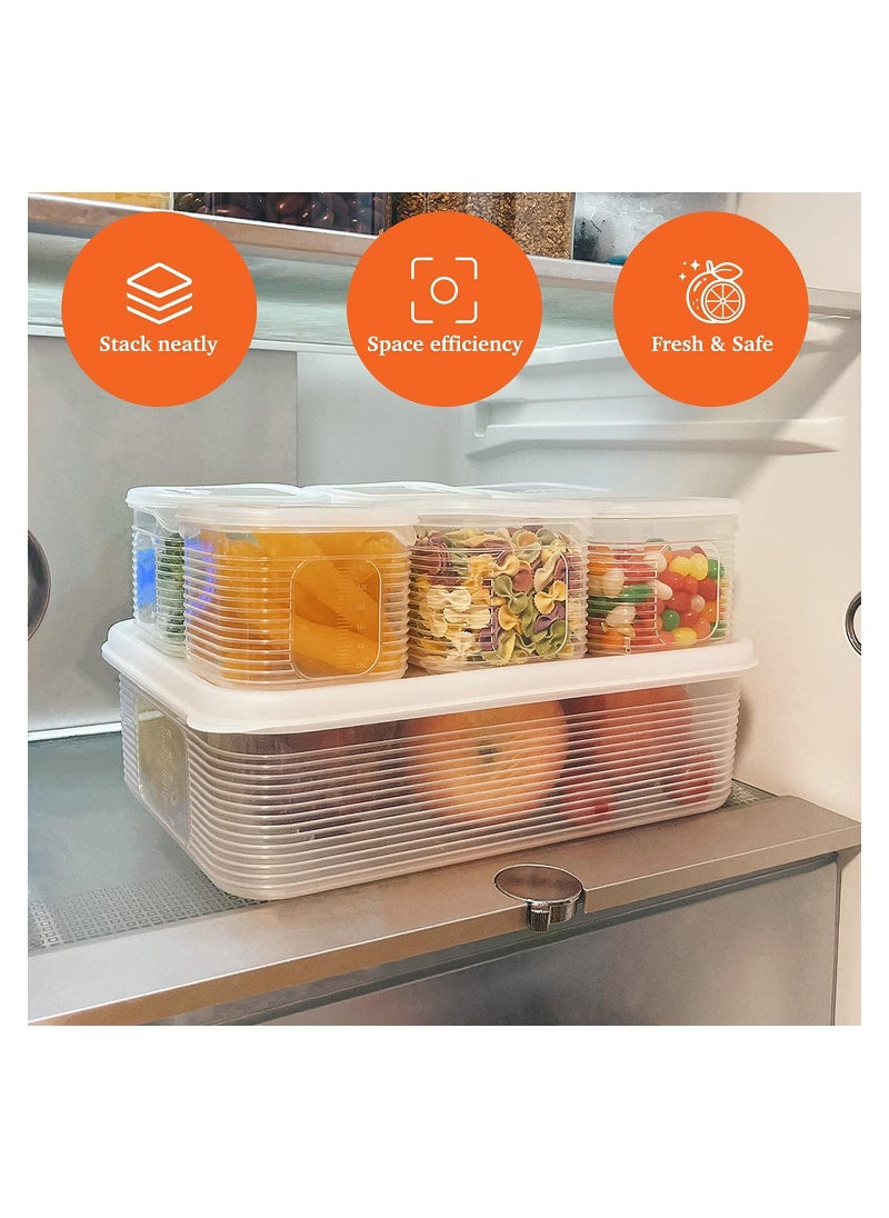 Reusable Plastic Food Storage Containers for Fridge, Large Food Storage Container with 6 Detachable Small Bins for Organizing and Storing Vegetables, Fruits, Meat, Fish, Fresh Keeping