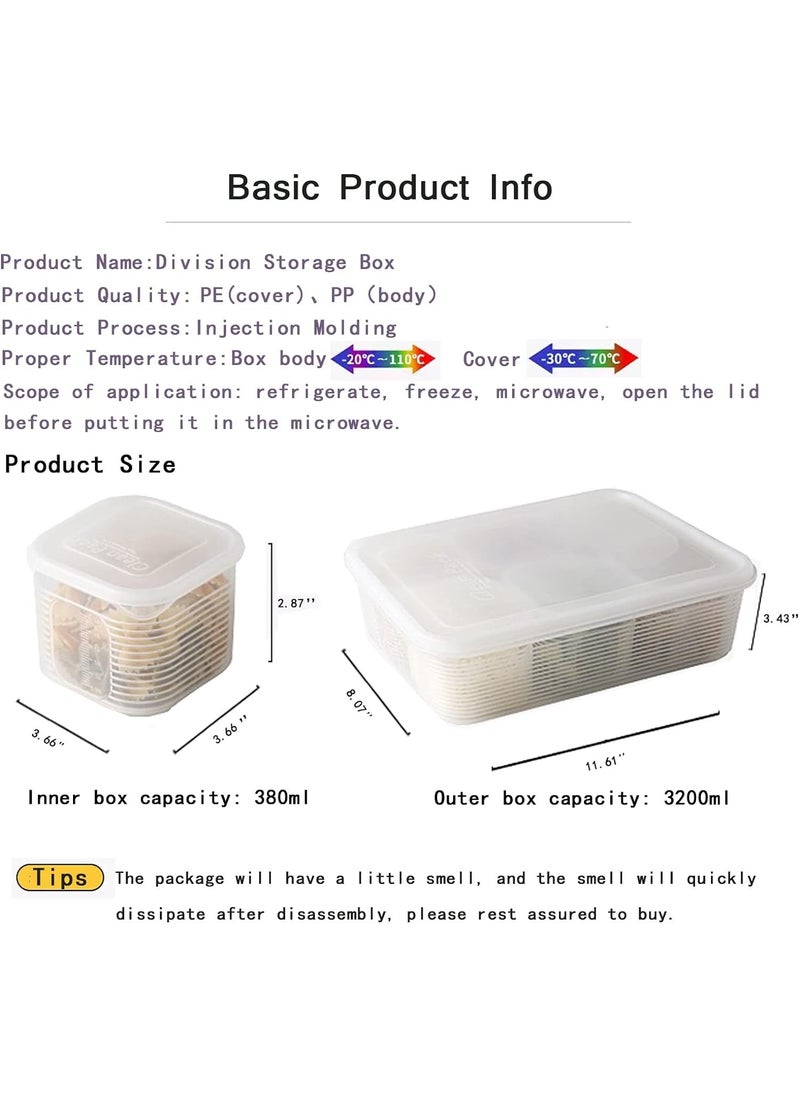 Reusable Plastic Food Storage Containers for Fridge, Large Food Storage Container with 6 Detachable Small Bins for Organizing and Storing Vegetables, Fruits, Meat, Fish, Fresh Keeping