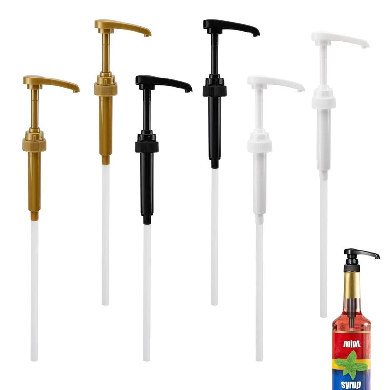 THW موزع مضخة شراب القهوة THW® 6 قطع، يناسب زجاجات 750 مل، للشراب النحيف، المربى، صابون الأطباق، جل الاستحمام، مستحضرات التجميل، اللوشن (ذهبي، أبيض، أسود) - Image 1