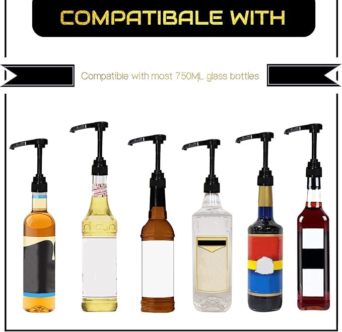 THW موزع مضخة شراب القهوة THW® 6 قطع، يناسب زجاجات 750 مل، للشراب النحيف، المربى، صابون الأطباق، جل الاستحمام، مستحضرات التجميل، اللوشن (ذهبي، أبيض، أسود) - Image 5