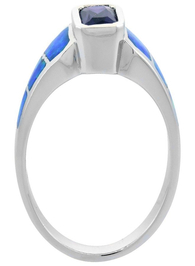 سابرينا سيلفر خاتم من الفضة الإسترلينية مرصع بحجر الزركونيا المكعبة الجمشتية بقطع الزمرد والأوبال الأزرق الصناعي للنساء، مقاس 6، طوله 5/16 بوصة - Image 2