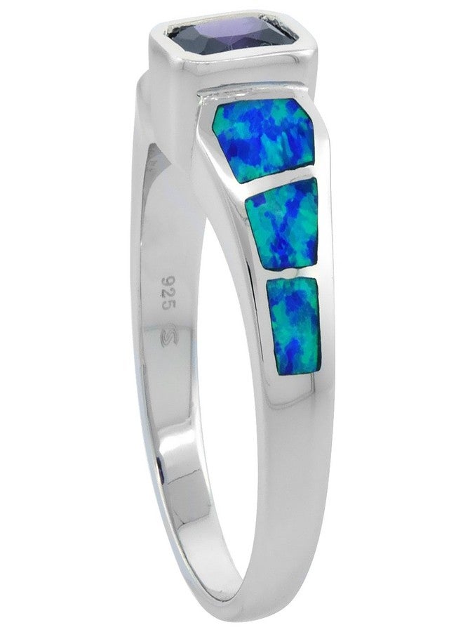 سابرينا سيلفر خاتم من الفضة الإسترلينية مرصع بحجر الزركونيا المكعبة الجمشتية بقطع الزمرد والأوبال الأزرق الصناعي للنساء، مقاس 6، طوله 5/16 بوصة - Image 3