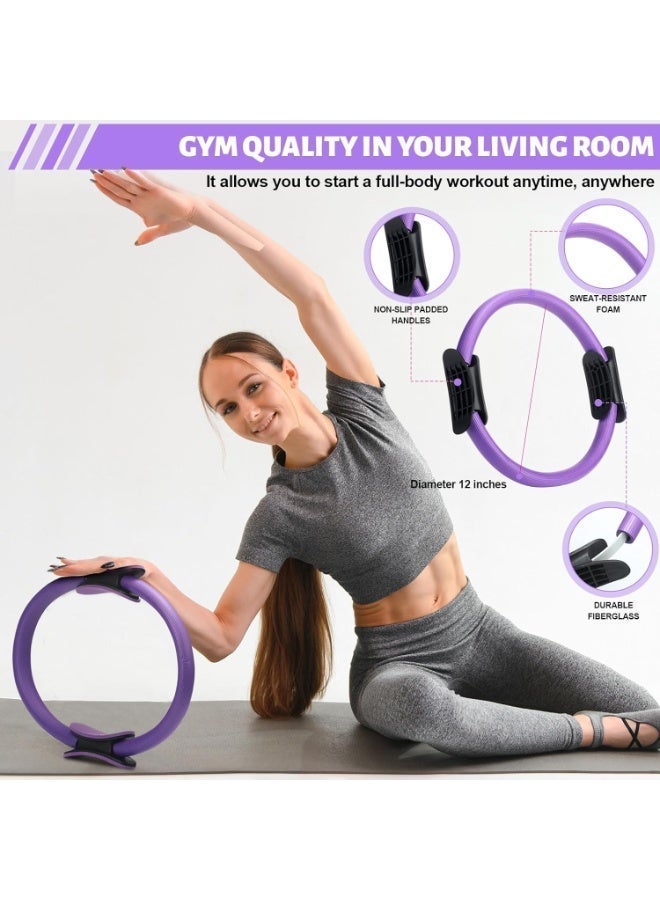 NIUB 18PCS Pilates Set, Yoga Fitness Kit Includes Pilates Ring, Pilates Ball, Magic Circle, Resistance Bands, Elastic Bands, Anti Slip Socks, Yoga Strap, Yoga Starter Set  for Women, Home Workout Equipment Set - Image 4