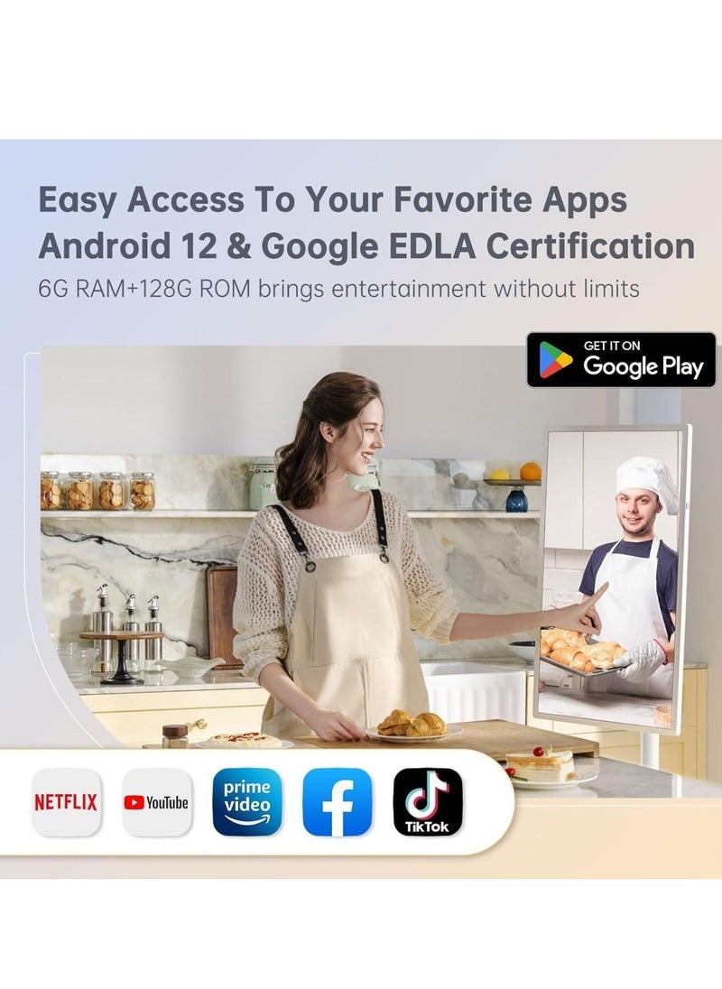 تلفزيون ذكي محمول بشاشة لمس أرضية قابلة للتعديل، مقاس 21.5 بوصة | ذاكرة وصول عشوائي (RAM) سعة 4 جيجابايت + سعة تخزين 64 جيجابايت | كاميرا مدمجة، بطارية 6000 أمبير/ساعة، مدة تشغيل فيديو 8 ساعات، لون رمادي