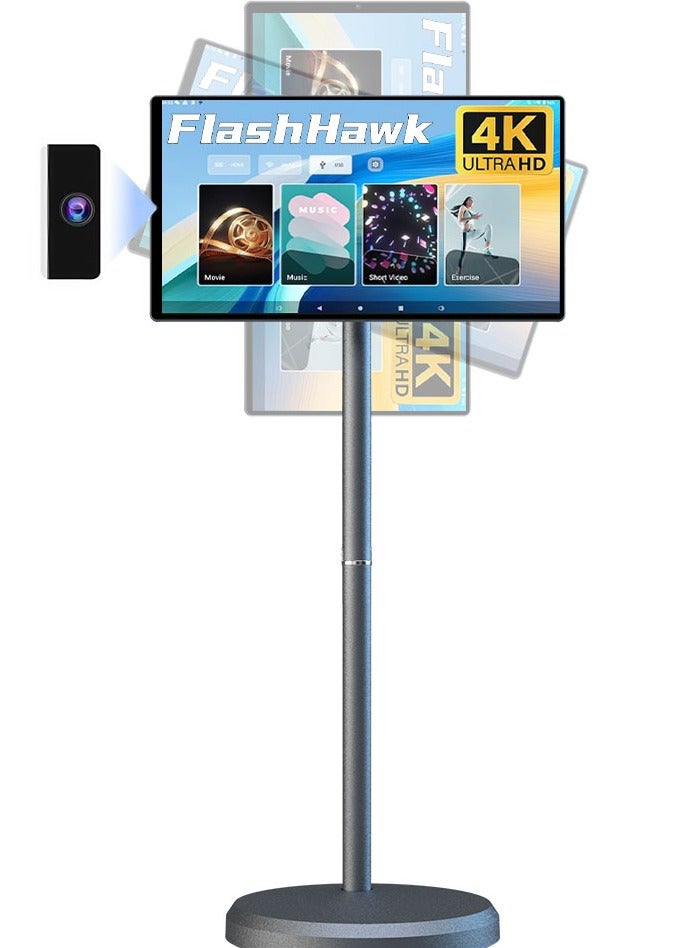 فلاشهوك تلفزيون متنقل شاشه متنقله تلفزيون ذكي محمول بشاشة لمس أرضية قابلة للتعديل، مقاس 21.5 بوصة | ذاكرة وصول عشوائي (RAM) سعة 4 جيجابايت + سعة تخزين 64 جيجابايت | كاميرا مدمجة، بطارية 6000 أمبير/ساعة، مدة تشغيل فيديو 8 ساعات، لون رمادي - Image 1