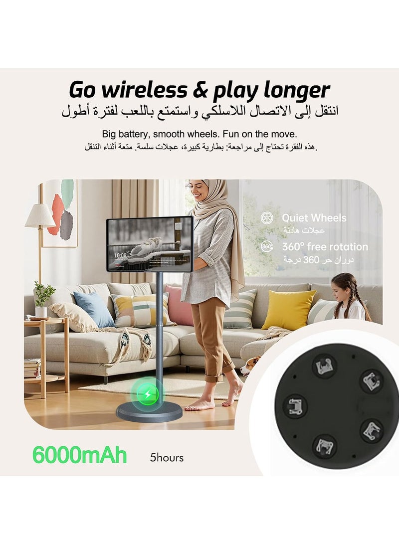 فلاشهوك تلفزيون متنقل شاشه متنقله تلفزيون ذكي محمول بشاشة لمس أرضية قابلة للتعديل، مقاس 21.5 بوصة | ذاكرة وصول عشوائي (RAM) سعة 4 جيجابايت + سعة تخزين 64 جيجابايت | كاميرا مدمجة، بطارية 6000 أمبير/ساعة، مدة تشغيل فيديو 8 ساعات، لون رمادي - Image 4