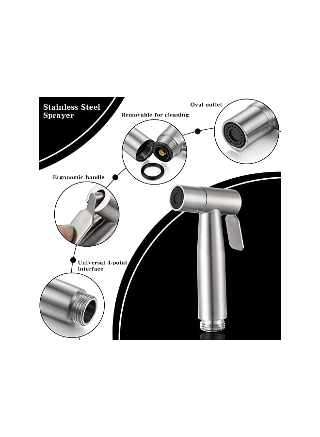 The Bros Bidet Toilet Sprayer Head, 2Pcs Bidet Hand Shower Stainless Steel Handheld Bidet Sprayer Cloth Bathroom Diaper Sprayer for Kitchen and Toilet Cleaning - Image 4