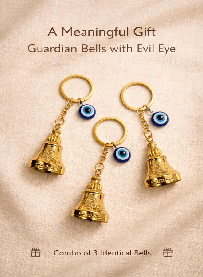 AEROSTARK Combo of 3 Shiny Golden Guardian Bell For Bike Keychain with Evil Eye Charm | Chrome Plated Lucky Motorcycle Protection Bells | Gold Bike Car Keychain Gift Set - Image 4