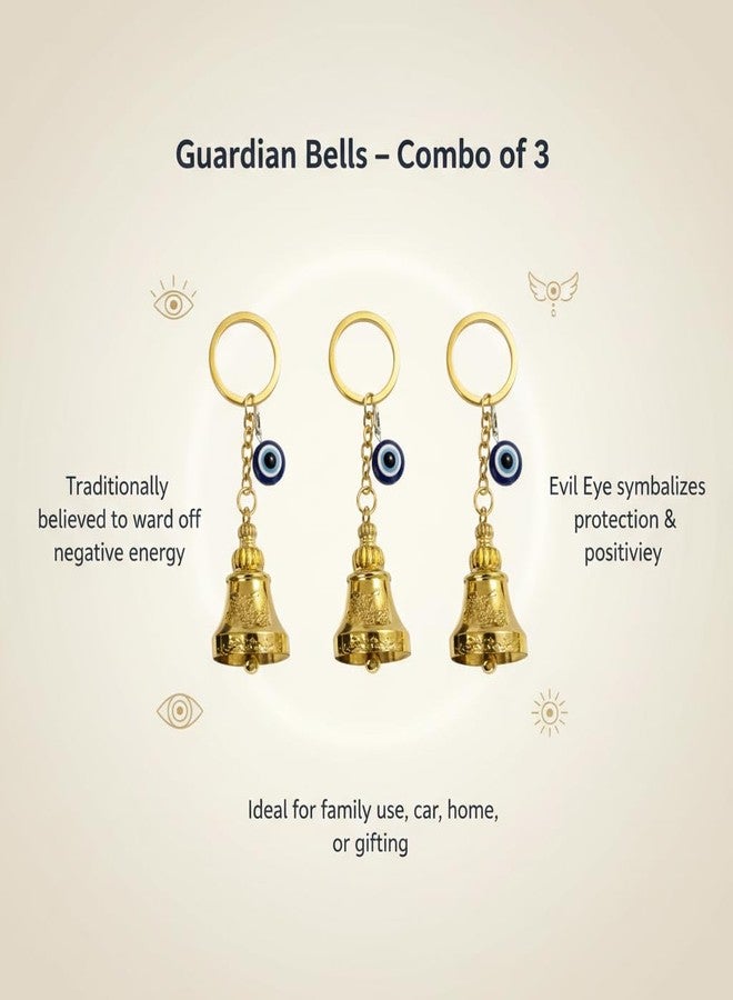 AEROSTARK Combo of 3 Shiny Golden Guardian Bell For Bike Keychain with Evil Eye Charm | Chrome Plated Lucky Motorcycle Protection Bells | Gold Bike Car Keychain Gift Set - Image 5