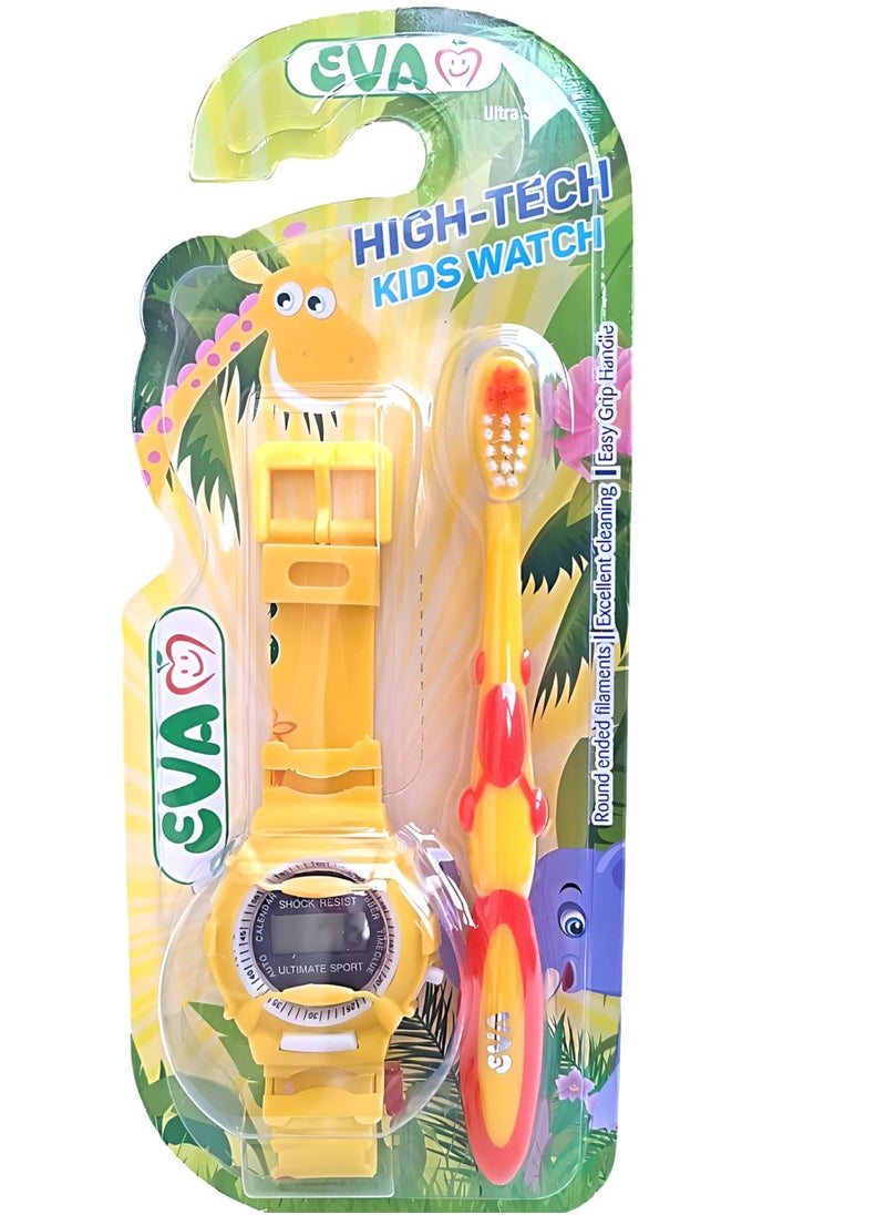 Eva Tooth Brush with a Kids Watch - Yellow 