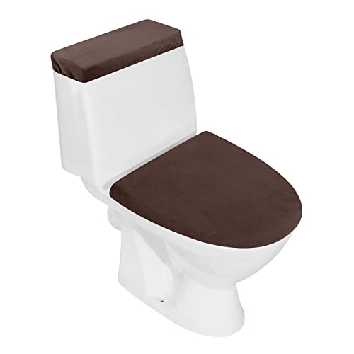 AZHCHKE Stretch Velvet Toilet Lid Cover and Toilet Tank Lid Cover, Bathroom Super Soft Toilet Lid Cover Set Luxury Velvet Plush, with Elastic Bottom, Machine Wash, Coffee - Image 1