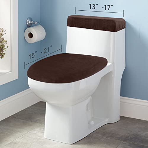 AZHCHKE Stretch Velvet Toilet Lid Cover and Toilet Tank Lid Cover, Bathroom Super Soft Toilet Lid Cover Set Luxury Velvet Plush, with Elastic Bottom, Machine Wash, Coffee - Image 3