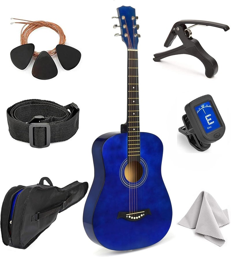 Masterplay Left Handed Acoustic Guitar For Kids By MasterPlay- 30” Beginner Guitar For Learners- Accoustic String Starter Kit: Guitar Bag, Tuner, Strap, Extra Strings, Picks, Wash Cloth, Capo (Blua) - Image 1