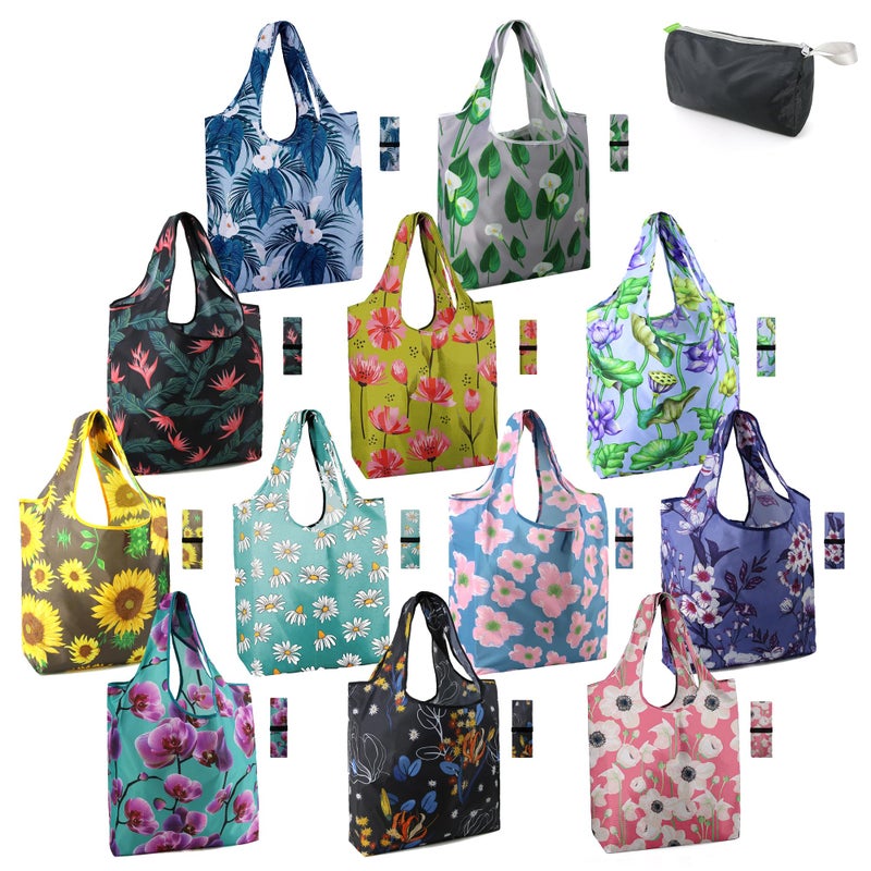 BeeGreen 12 Packs Flower Reusable Grocery Bags Reusable Tote Bags Extra Large 50LBS Cute Floral Design Foldable Reusable Bags for Women Men Lightweight Durable - Image 1