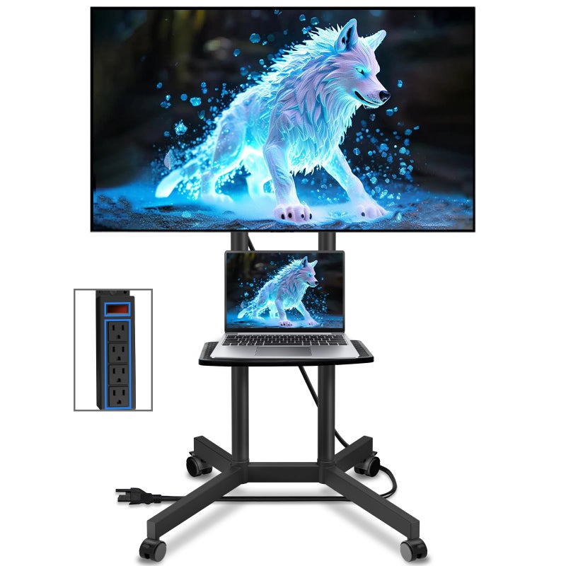 SolidGrace Solid Grace Rolling TV Stand with Power Outlet for 32-75 Inch TVs up to 88lbs, Portable TV Stand with Shelf, Mobile TV Cart for Living Room, Office, Meeting Room, Outdoor(with Power Outlet+Shelf) - Image 1