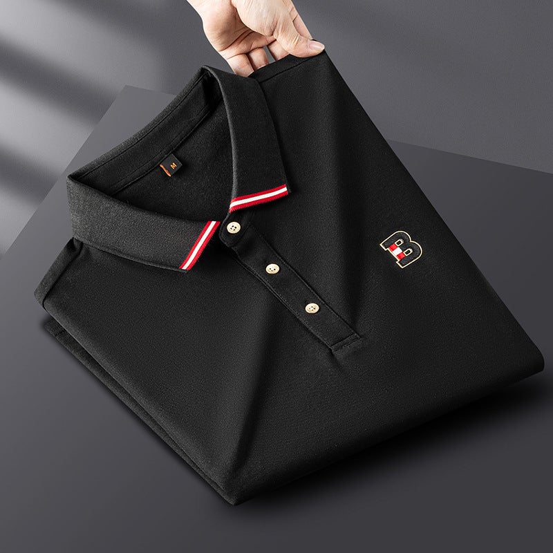Men's Short Sleeve Cooling Polo Shirt with Stretch Collar Casual Ice Silk Top - Image 3