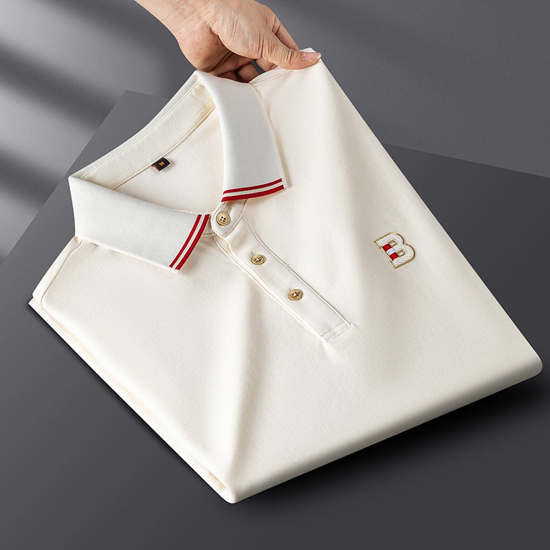 Men's Short Sleeve Cooling Polo Shirt with Stretch Collar Casual Ice Silk Top - Image 2