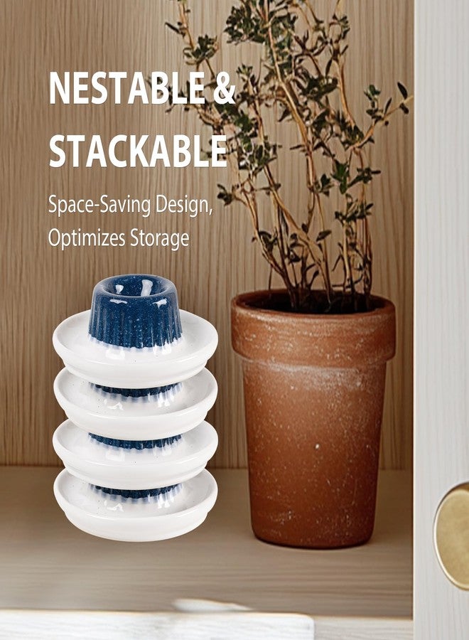 INGOFIN 2 Pcs Ceramic Egg Cups, Soft Boiled Egg Holders Set, Classic Porcelain Stackable, Easy to Clean Tray, Decorative Serving Dish for Breakfast, Easter or Kitchen, Starry Blue&Beige - Image 4