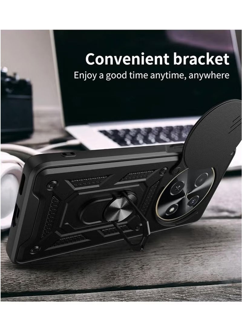 Honor X9c 5G Back Cover,Slide Camera Cover,Built-in 360° Rotate Ring Kickstand,Shockproof Test,Heavy Duty Shockproof Protective Case for Honor X9C 5G Black - Image 2