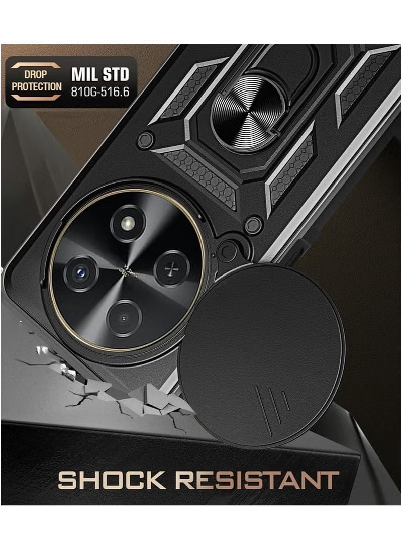Honor X9c 5G Back Cover,Slide Camera Cover,Built-in 360° Rotate Ring Kickstand,Shockproof Test,Heavy Duty Shockproof Protective Case for Honor X9C 5G Black - Image 4