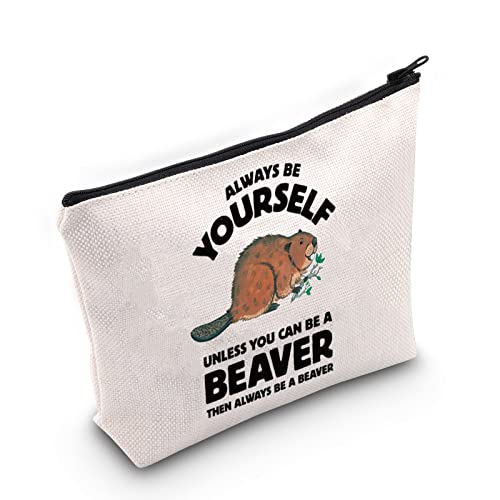 MNIGIU Beaver Lover Gift Beaver Cosmetic Make up Bag Beaver Makeup Zipper Pouch Bag for Women Girls (Beaver) - Image 1