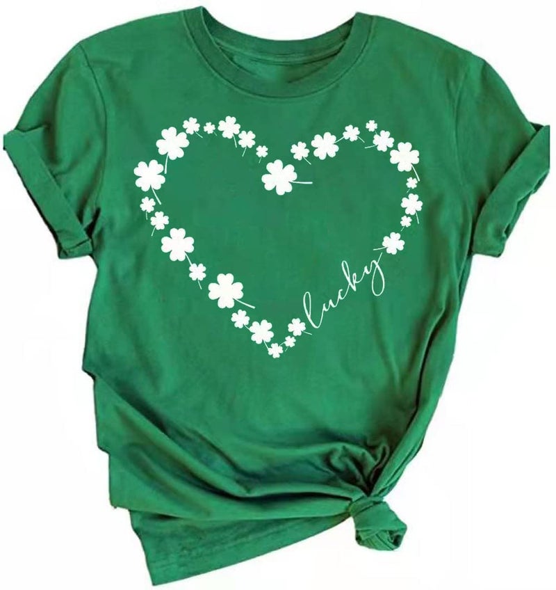 Beopjesk Women's St Patrick's Day T-Shirt Lucky Irish Shamrock Paddy's Day Graphic Tees Tops (XXL, 28-4)