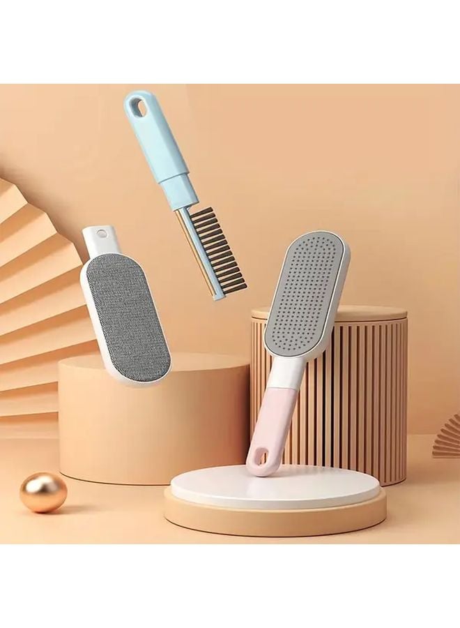 Blue Thick 02 فرشاة إزالة الوبر الإلكتروستاتيكي 4 في 1، فرشاة متعددة الاستخدامات لإزالة شعر الحيوانات الأليفة من الملابس، بمقبض بلاستيكي يدوي محمول للسفر - Image 2