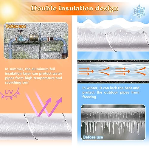 GJL Pipe Insulation Wrap 2" Wide X 32.8 Ft Outdoor Foam And Foil Pipe Wrap Insulation Tape Self Adhesive for Winter Freeze Protection Insulation Wrap for Cold Hot Water Pipes for Reduce Heat Loss (2 roll) - Image 4