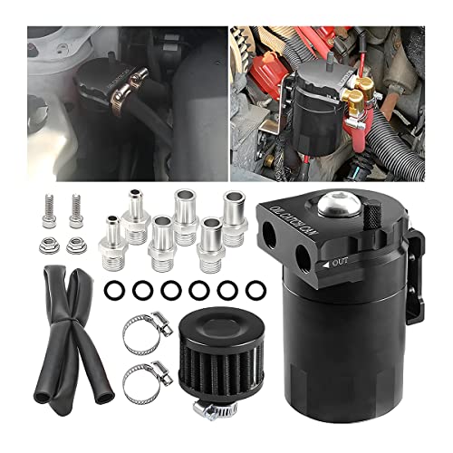 AICEL Baffled Oil Catch Can Kit Aluminum Polish Baffled Car Oil Separator Catch Can with Fuel Line Hose Kit Car Accessories 300ml Universal Oil Reservoir Tank with Breather Filter - Image 1
