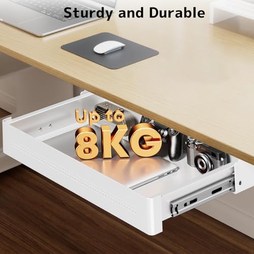 PUTORSEN Under Desk Storage Drawer 15.74" Wide - Smooth Slide Out Organizer for Standing Desk & Home Office,Max Load 17.6 lbs,Quiet Glide, White - Image 3