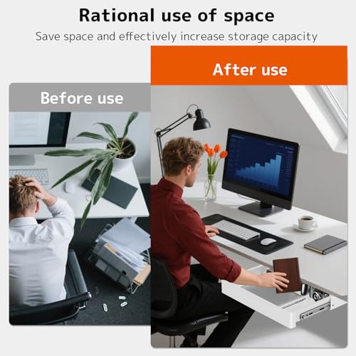 PUTORSEN Under Desk Storage Drawer 15.74" Wide - Smooth Slide Out Organizer for Standing Desk & Home Office,Max Load 17.6 lbs,Quiet Glide, White - Image 5