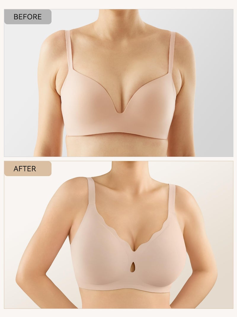 LUCKMEEY Bras for Women No Underwire Wave Push Up Wireless Bra Seamless Bras Full Coverage Bralettes Lift Everyday Bra Skin X-Large - Image 3