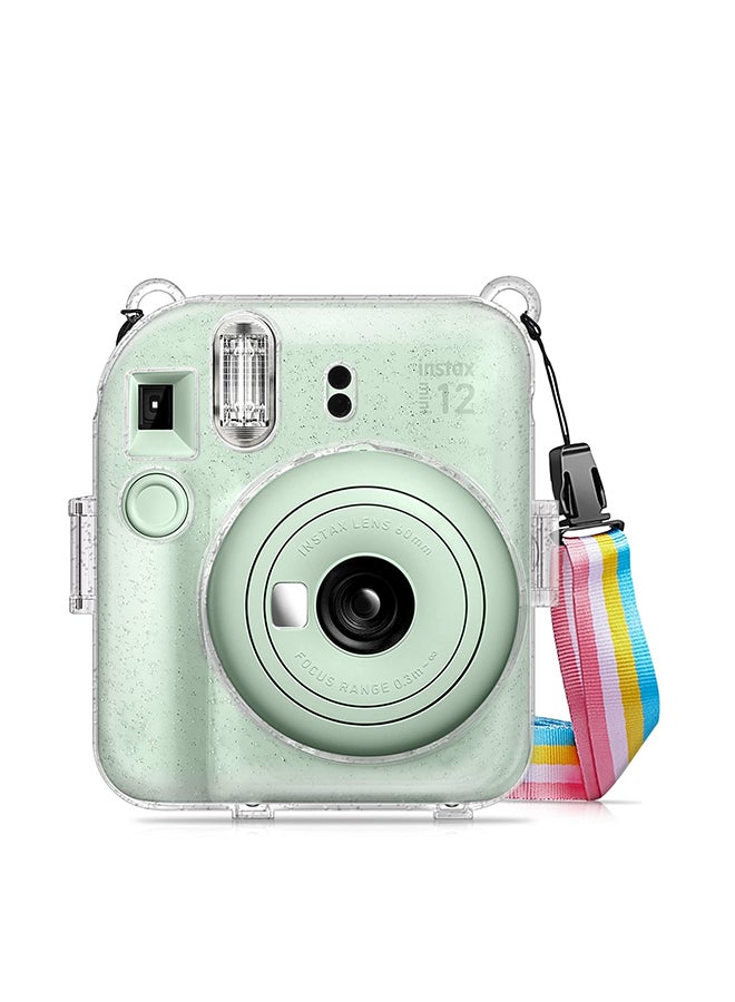 O Ozone Transparent Hard Camera Case for Fujifilm Instax Mini 12 Instant Camera Cover with Adjustable Strap  - White/Clear - Image 1