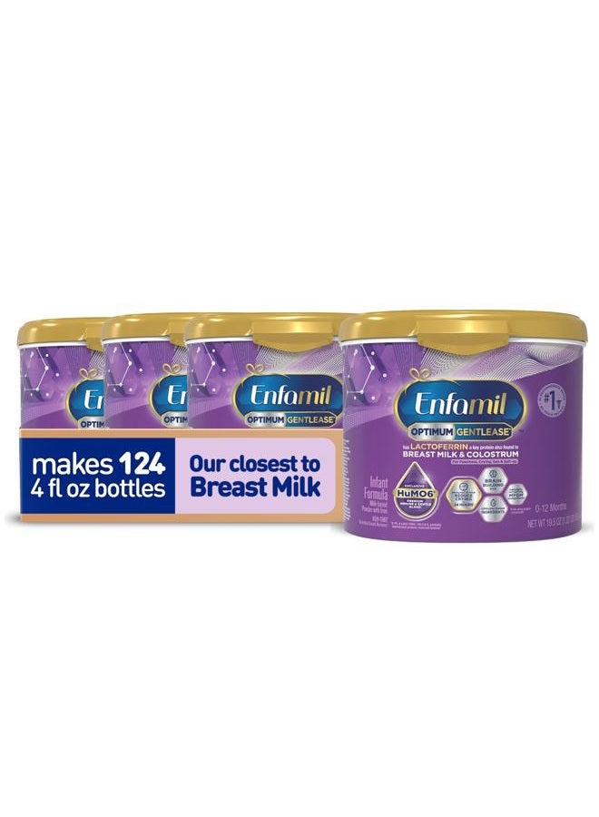 Enspire Enfamil Optimum (Enspire) Gentlease, Our Closest Formula to Breast Milk, Immune-Supporting Lactoferrin and Brain-Supporting DHA Baby Formula - Powder 19.5 Oz Tub, Pack of 4 - Image 1