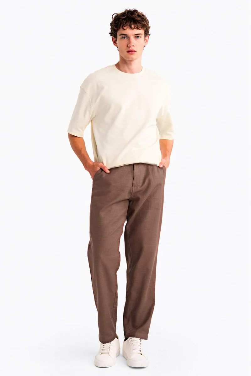 ديفاكتو Regular Fit Straight Leg Cotton Trousers