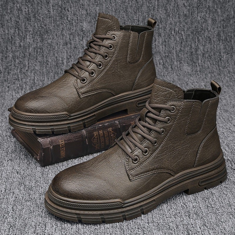 Dropshipping Trendy Martin Boots British Style Trendy Leather Work Boots Youth High-Top Men'S Shoes - Image 3