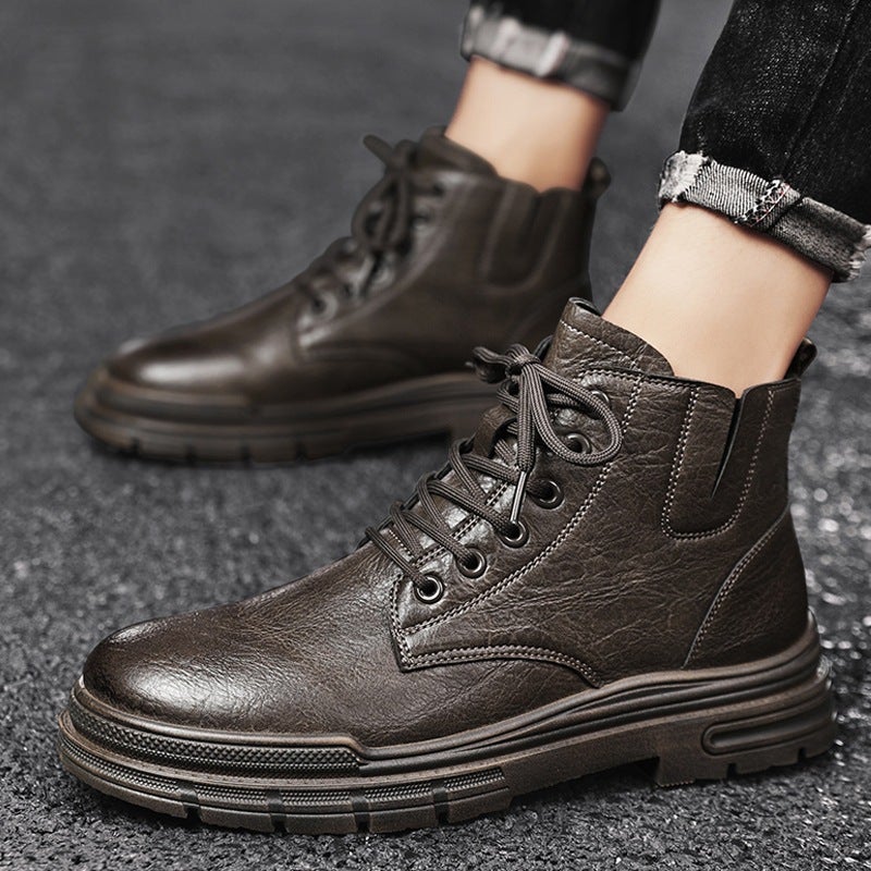 Dropshipping Trendy Martin Boots British Style Trendy Leather Work Boots Youth High-Top Men'S Shoes - Image 2