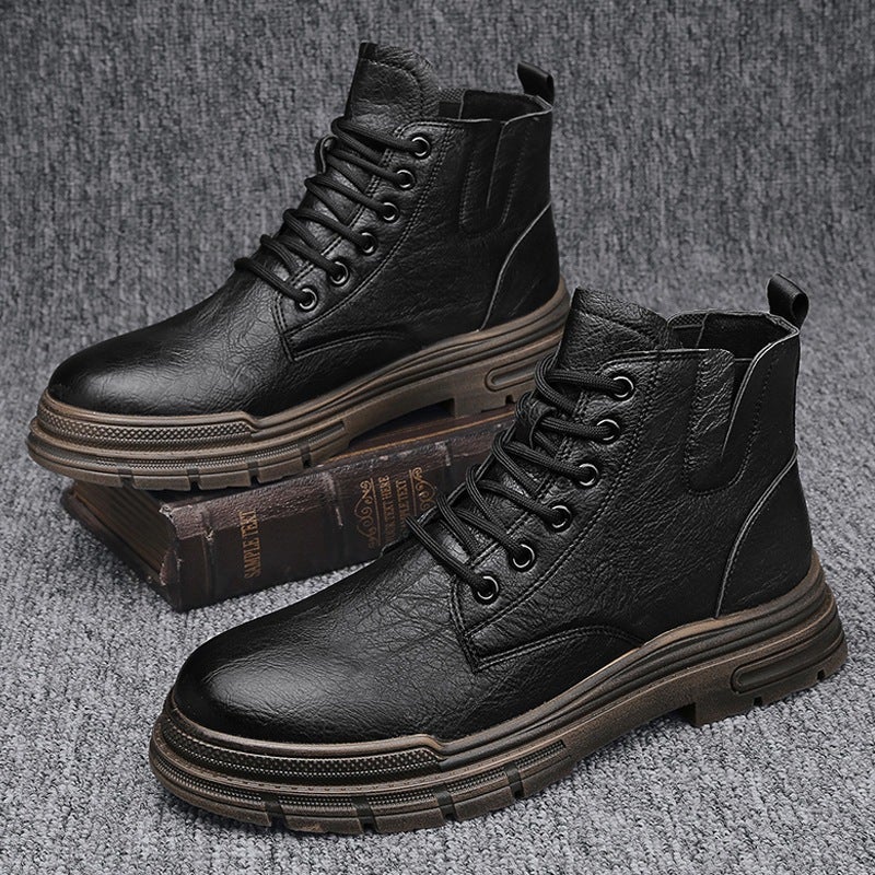 Dropshipping Trendy Martin Boots British Style Trendy Leather Work Boots Youth High-Top Men'S Shoes - Image 4