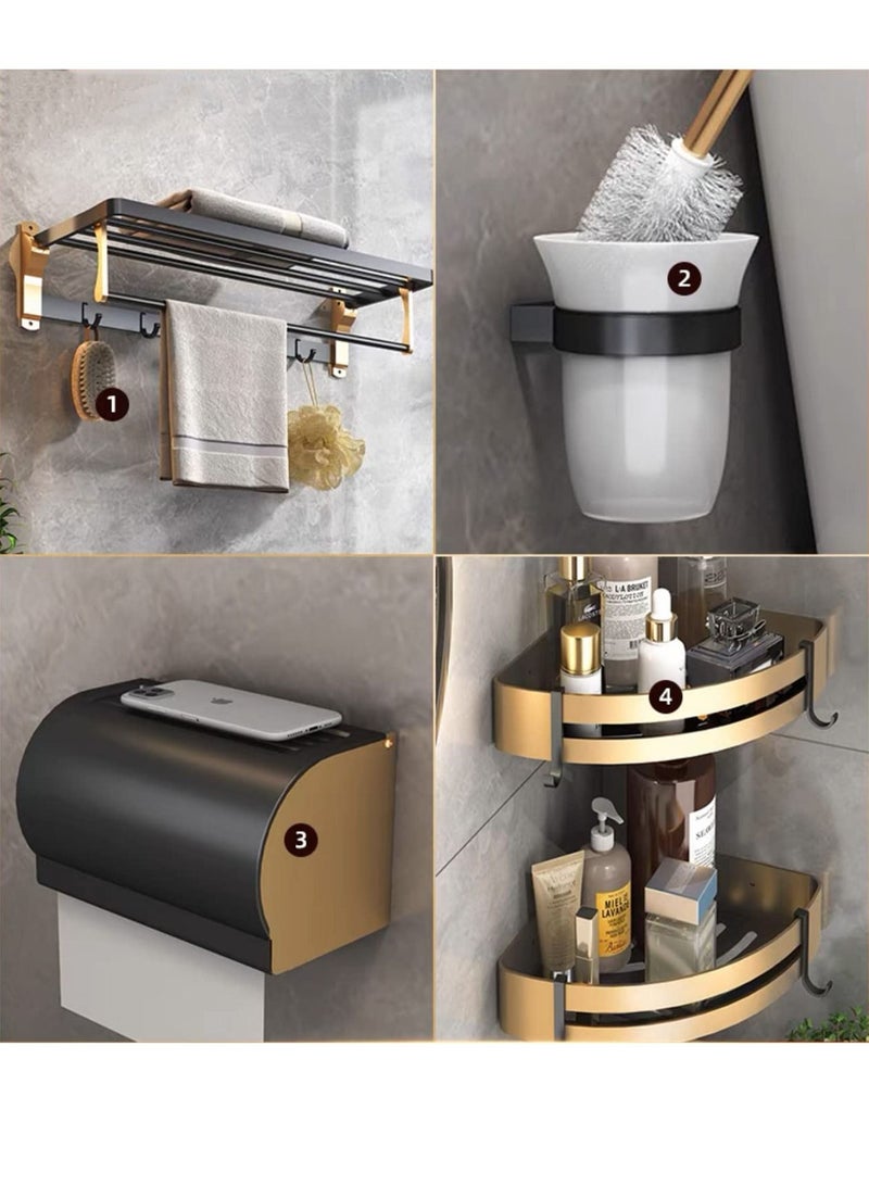LIMOS 4PCS Bathroom Accessories Bath Hardware Set, Towel Holder, Towel Rack, Clothes Hook, Waterproof Tissue Box, Double Wall Hanging Basket, Toilet Brush - Image 1