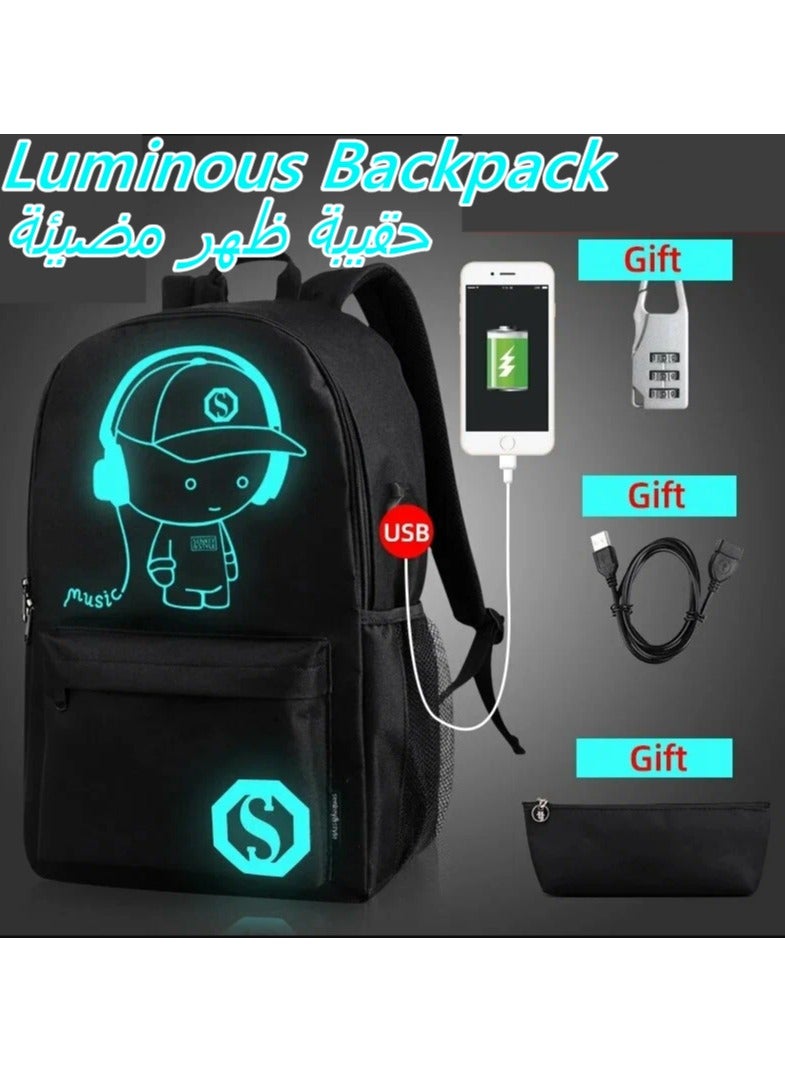Luminous Backpack,Casual Backpack,Waterproof Backpack,Laptop Backpack,Backpack with USB Charging Port,Casual Travel Bag,Dark Style Backpack,Outdoor Backpack,Anti-theft backpack,Designed with Breathable Back Padding,Free Anti-theft Lock, Data Cable, Pencil Case  - Image 1