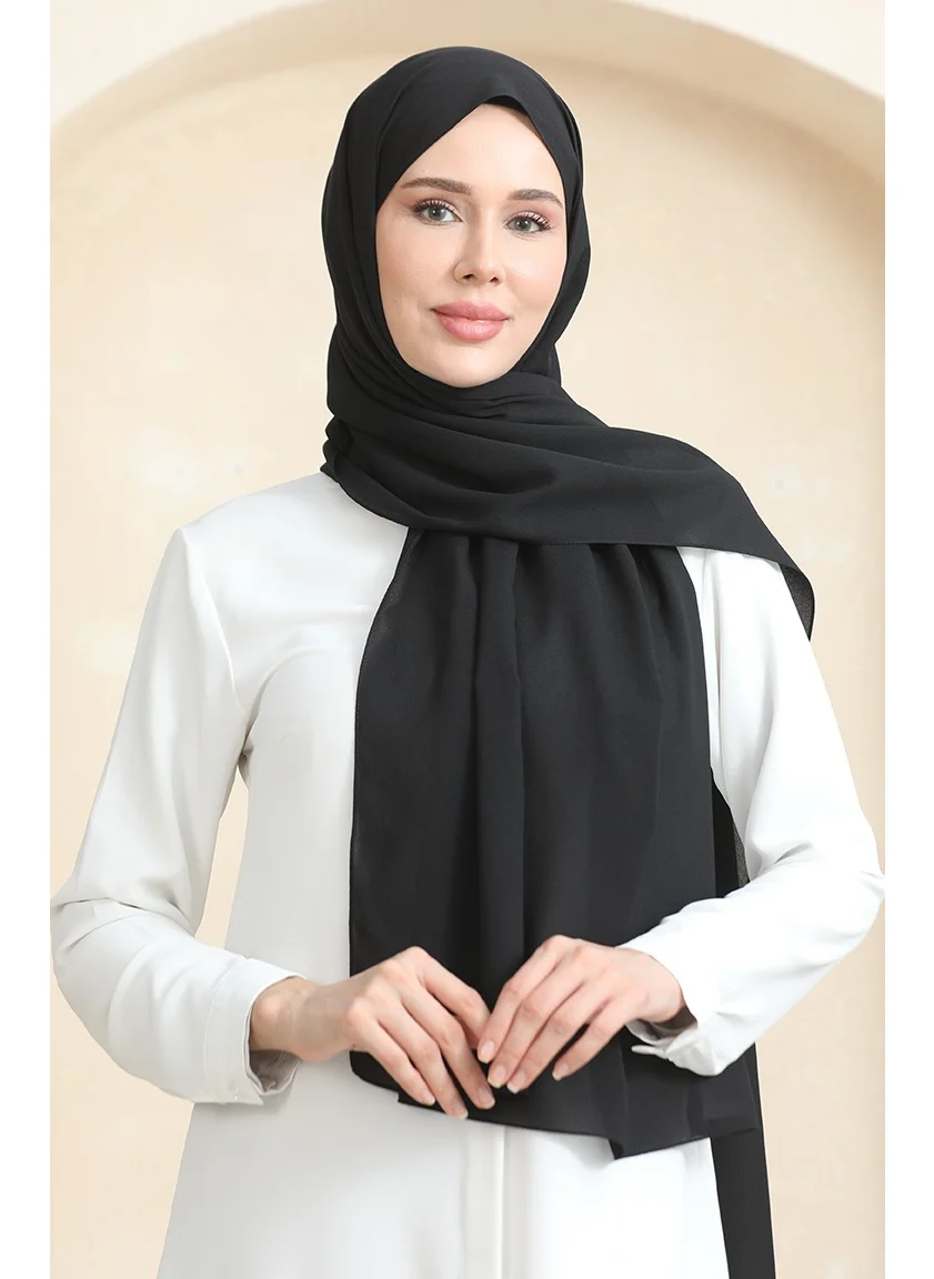 Sefa Merve Crepe Plain Shawl 81077-01 Black