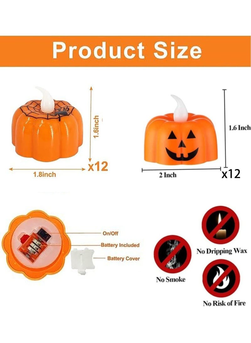 VUCATIN 24 قطعة من فوانيس شمعة اليقطين، مصابيح LED الهالوين (شبكة العنكبوت نمط اليقطين) - Image 3