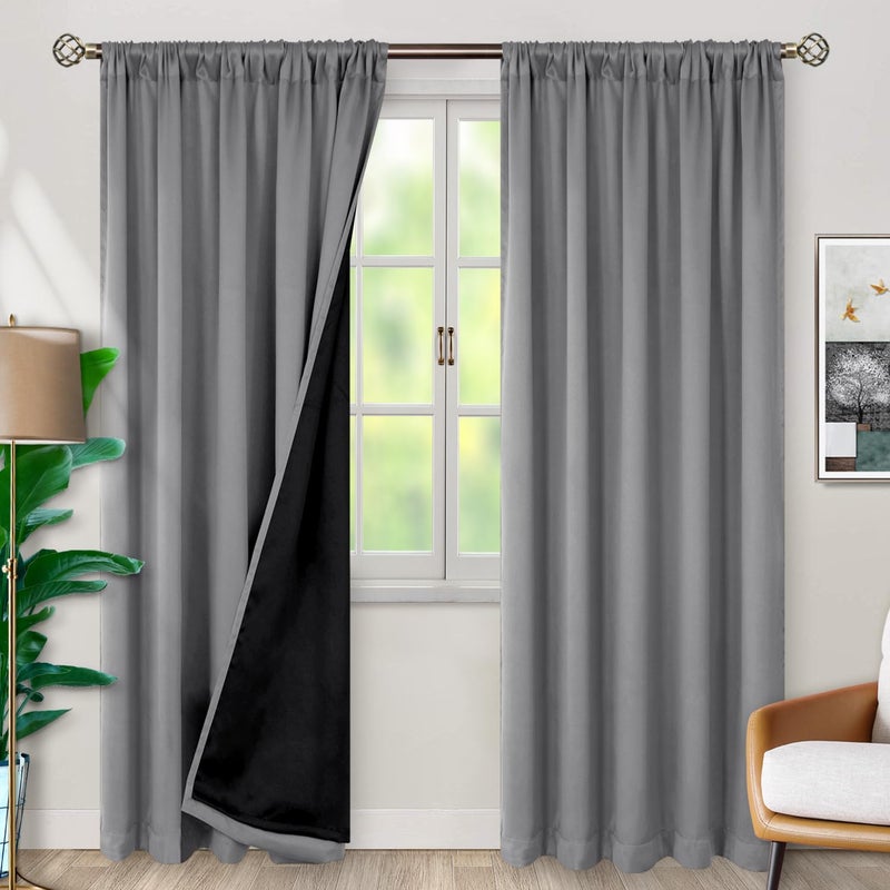 BGment Full Blackout Curtains with Thermal Insulation Liner Curtains 90 Inches Long  Rod Pocket and Back Tab Double Layer Room Darkening Window Curtain for Bedroom(52 x 90 Inch  2 Panels  Dove Grey) - Image 2