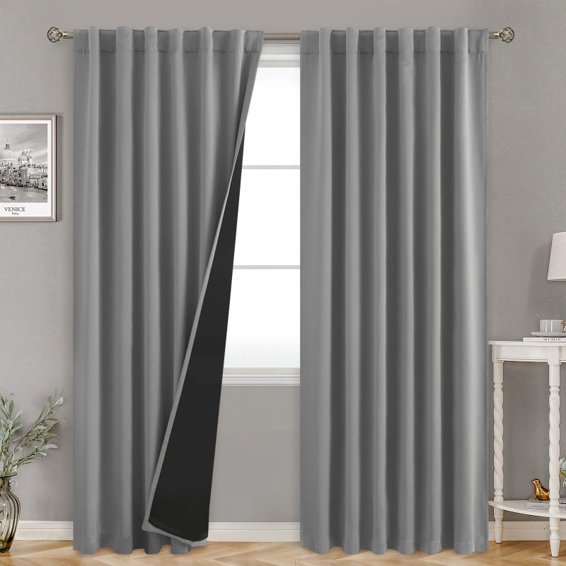 BGment Full Blackout Curtains with Thermal Insulation Liner Curtains 90 Inches Long  Rod Pocket and Back Tab Double Layer Room Darkening Window Curtain for Bedroom(52 x 90 Inch  2 Panels  Dove Grey) - Image 1
