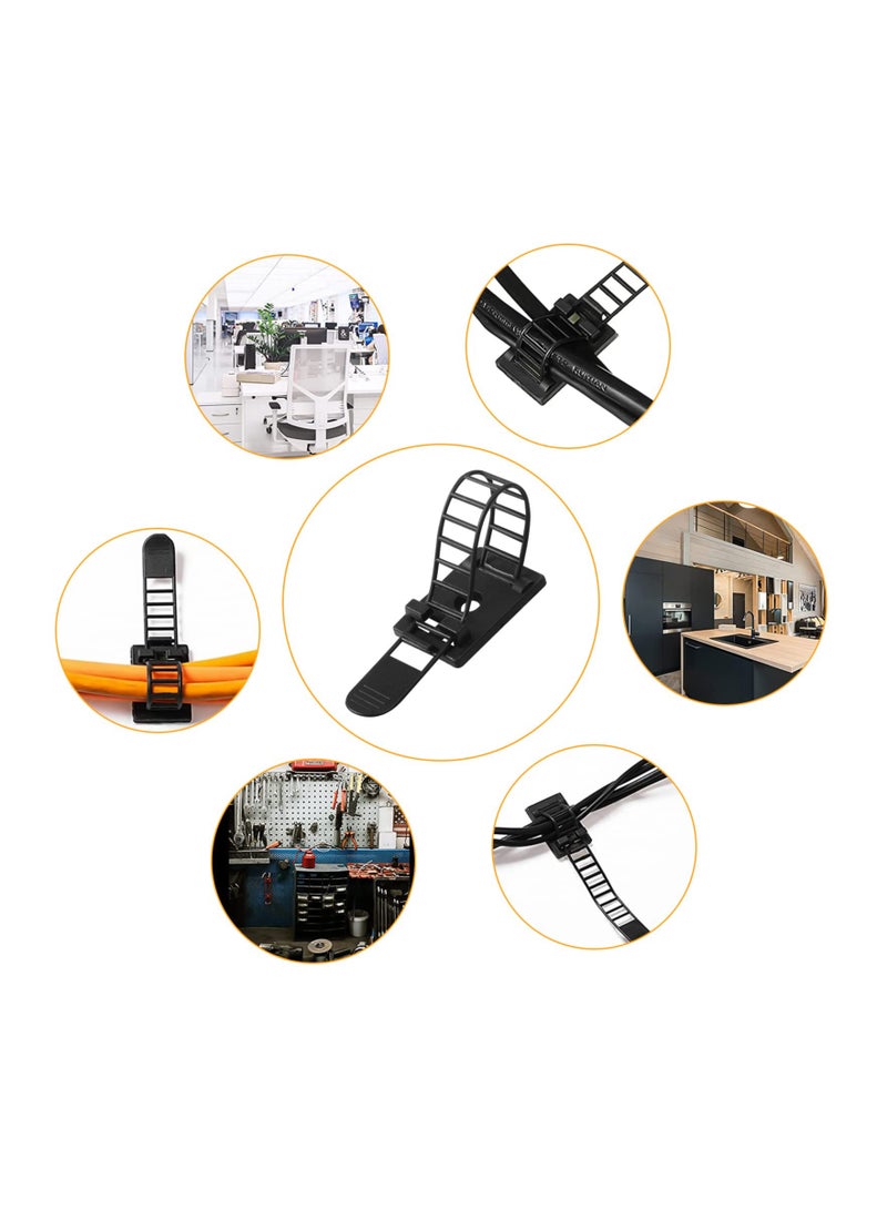 SYOSI Adjustable Cable Tie, 50 Pcs Adjustable Cable Zip Ties, Self Adhesive Cable Clips, Wire Organizer, Electric Wiring Accessories Cable Clamp Clips, Fixed Fasten Cable Tie Black - Image 3