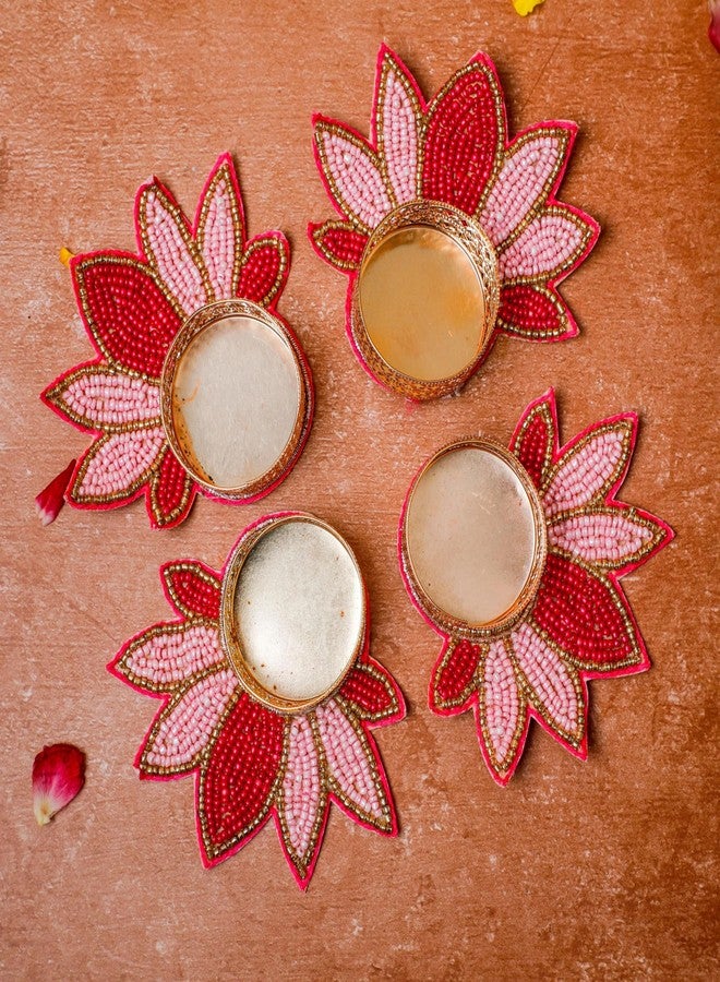 Desi Favors Handmade Pink Rangoli Lotus Floor Diya | Tealight Candle Holder | Lotus Diya for Indian Pooja, Festival Decor, Home Office Temple, Mandir, Wedding Decoration, Gift Items - 3.5 Inch (Pack 2) - Image 1