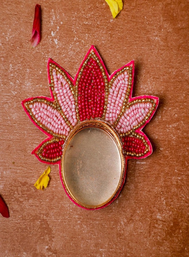 Desi Favors Handmade Pink Rangoli Lotus Floor Diya | Tealight Candle Holder | Lotus Diya for Indian Pooja, Festival Decor, Home Office Temple, Mandir, Wedding Decoration, Gift Items - 3.5 Inch (Pack 2) - Image 2