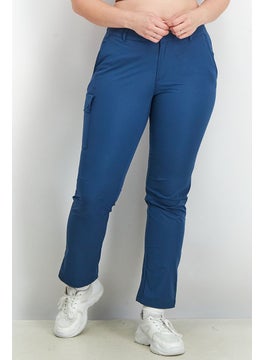 Women Regular Fit Plain Non Stretchable Soft Shell Pants, Navy